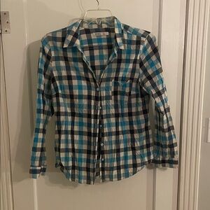 Old Navy Blue and Black Plaid Button Down Shirt
